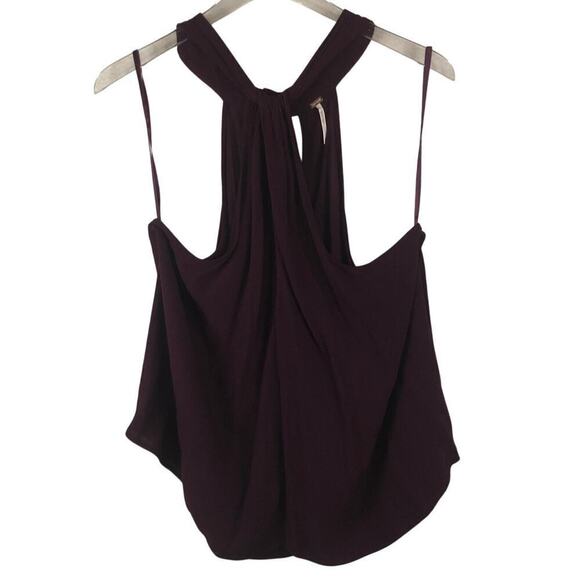 Free People Twist And Shout Keyhole Halter Blouse Top Buckle Burgundy Size M - Picture 2 of 5